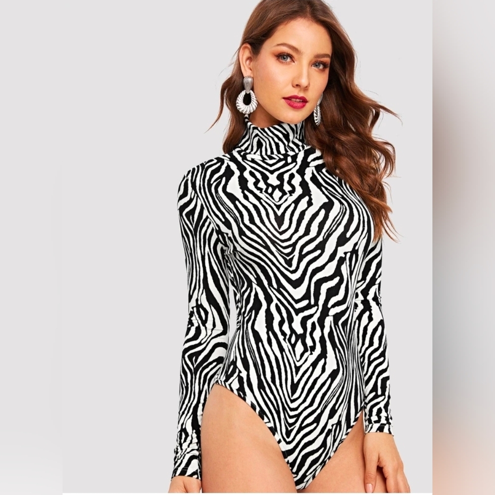 Zebra Print Long Sleeve Bodysuit